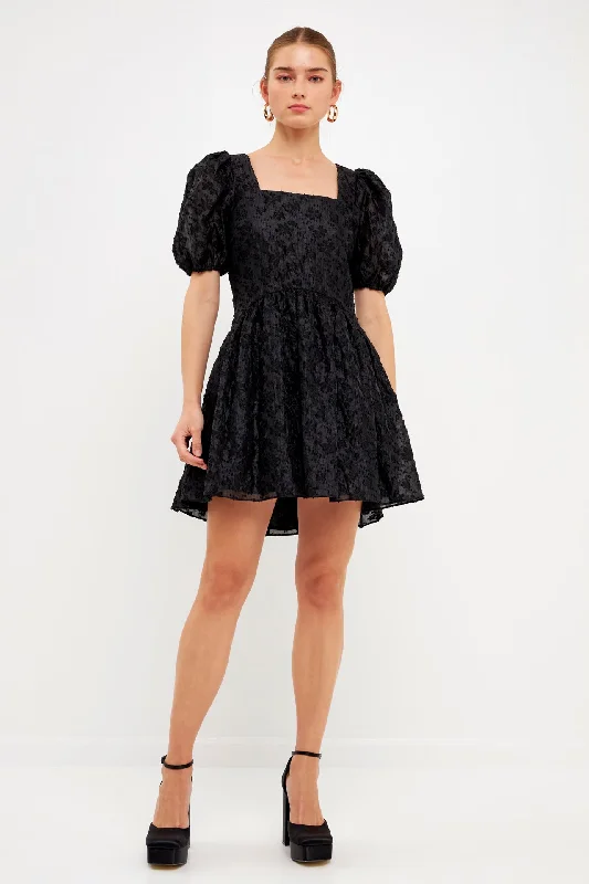 Endless Rose - Texture Floral Organza Mini Dress Elegant Silk Mini Dress