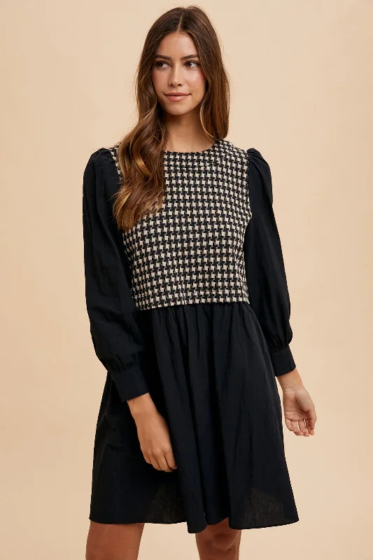 Annie Wear Tie Back Plaid Round Neck Mini Dress Fashionable Boho-Chic Mini Dress