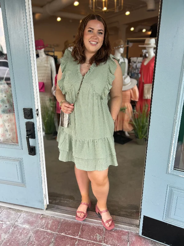 PLUS SIZE V-Neck Ruffled Woven Mini Dress Chic Tropical Mini Dress