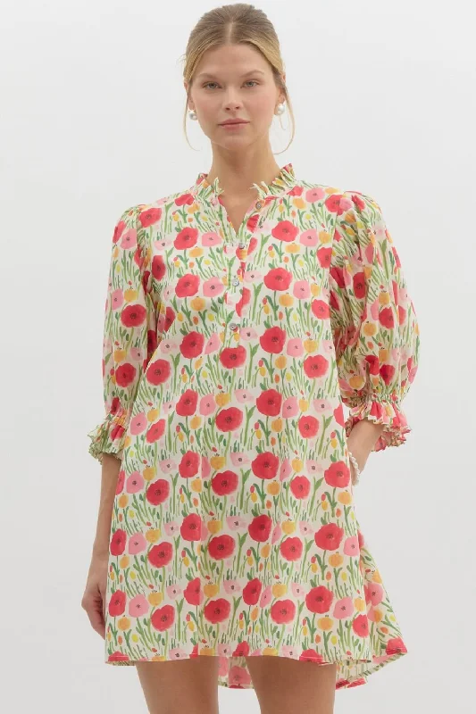 Poppy Print Mini Dress Cozy Cotton Mini Dress