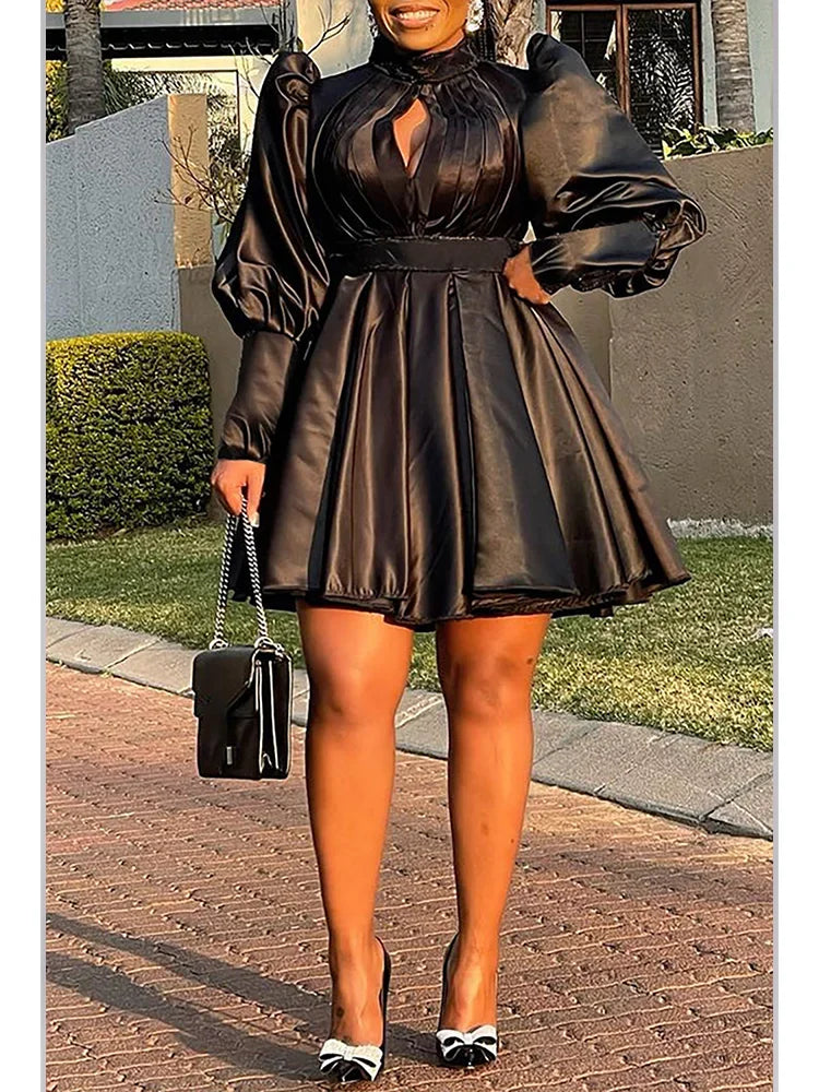 Bonnyshow Plus Size Women'S Dress Solid Color Evening Dress Pleated And Fluffy Sleeves Elegant Commuting Mini Dress Classic Casual Mini Dress Bonnyshow Plus Size Women'S Dress Solid Color Evening Dress Pleated And Fluffy Sleeves Elegant Commuting Mini Dress Classic Casual Mini Dress