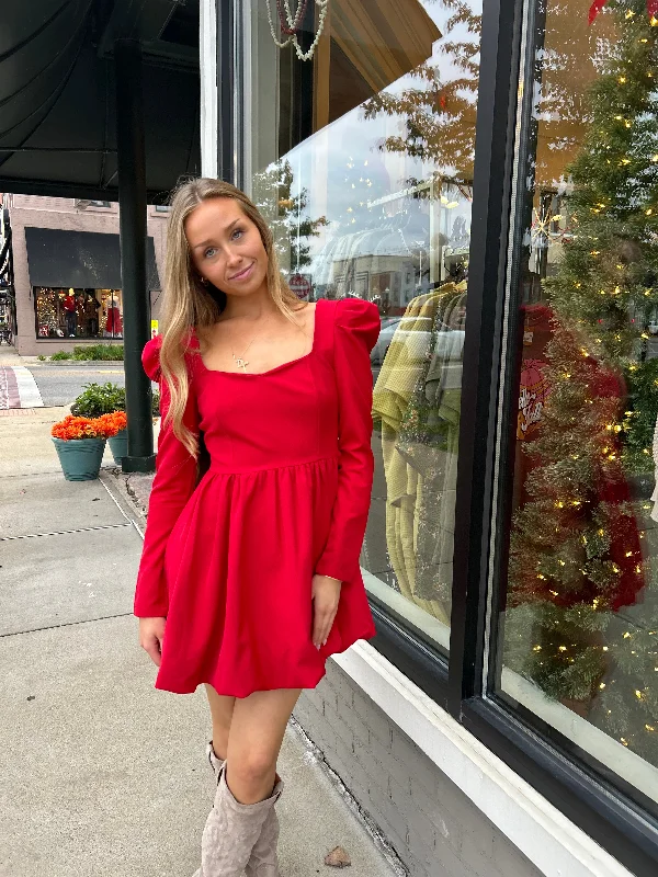 Long Sleeve Bubble Hem Mini Dress Chic Pleated Mini Dress