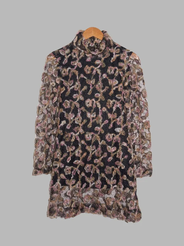 Antonio D’Errico 3D floral embroidered mini dress with sheer sections Cozy Knitted Mini Dress