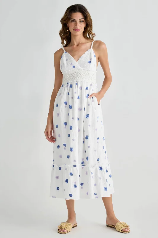 Fate Embroidered Cotton Gauze Maxi Dress Tunics Short Trendy