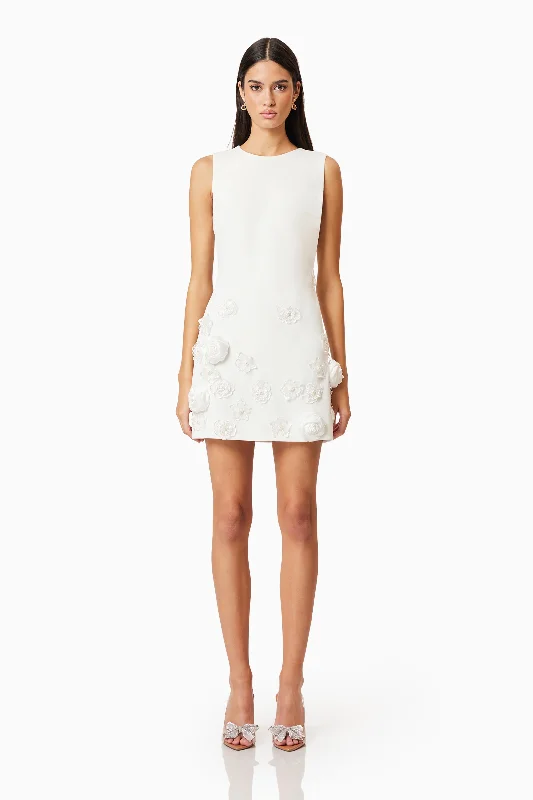 Lilydale Shift Mini Dress In White Elegant Mini Dress with Ruffles