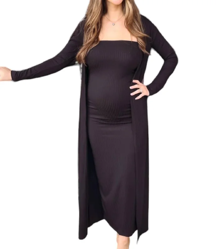 Betsy Dress + Cardigan Set In Black Tunics Long Elegant