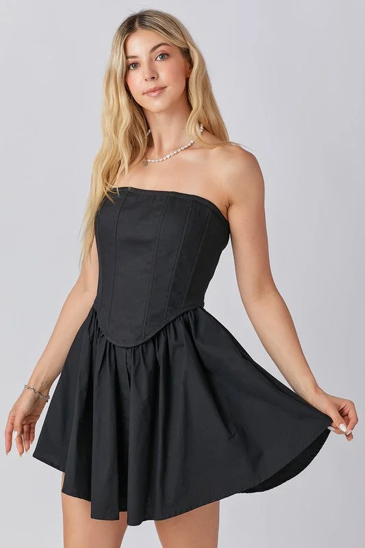 Strapless Tube Babydoll Mini Dress Comfortable Fit-and-Flare Mini Dress