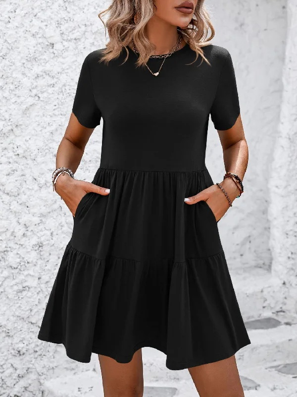Mandy Round Neck Short Sleeve Mini Dress Trendy Wraparound Mini Dress