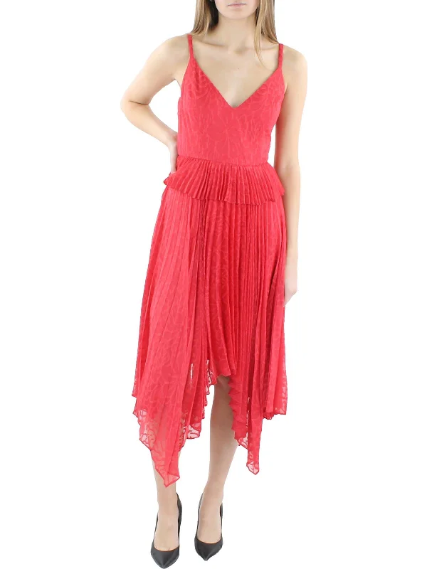 Womens Pleated Midi Cocktail And Party Dress Elegant Long Evening