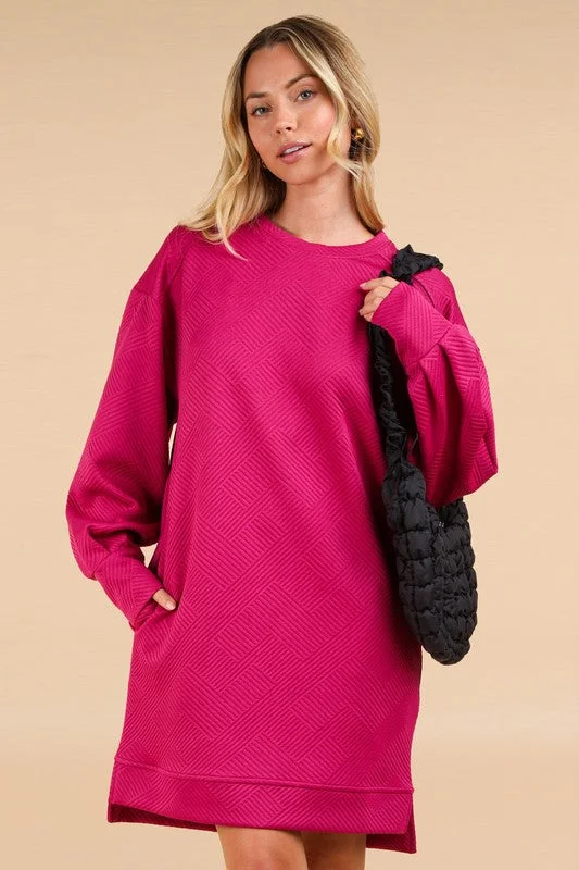 Quilted Double Knit Round-Neck Shift Mini Dress Elegant Velvet Mini Dress