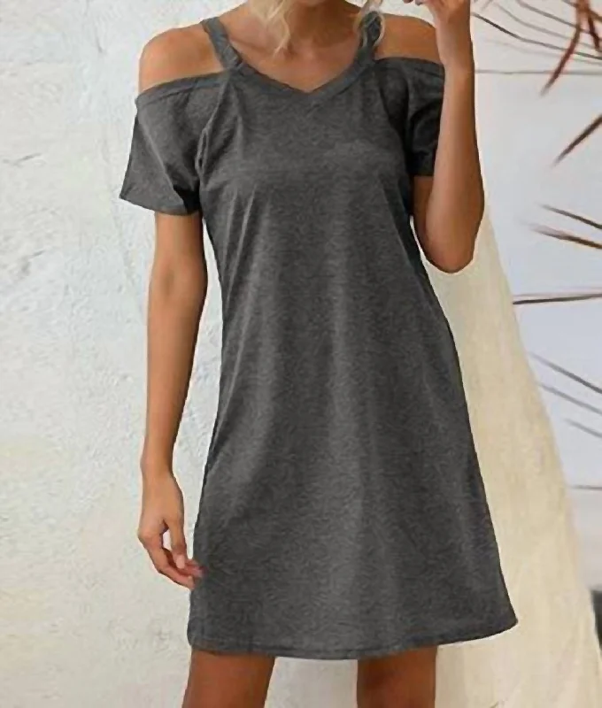 Jaime Cold Shoulder T-Shirt Dress In Gray Tunics Modern contemporary