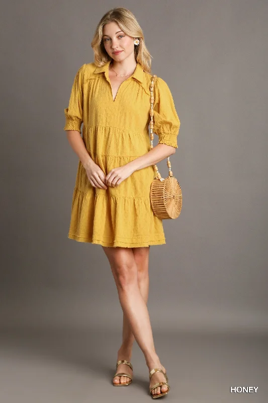 Cotton Collared Mini Dress Stylish Ruffle Mini Dress