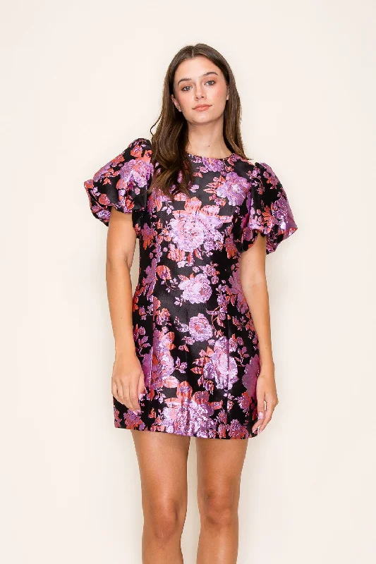 JACQUARD PUFF SLEEVE MINI DRESS Fashionable Polka Dot Mini Dress