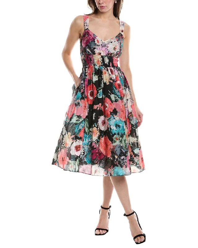 Marchesa Notte Betony Silk-Blend Midi Dress Halter Neckline Beach