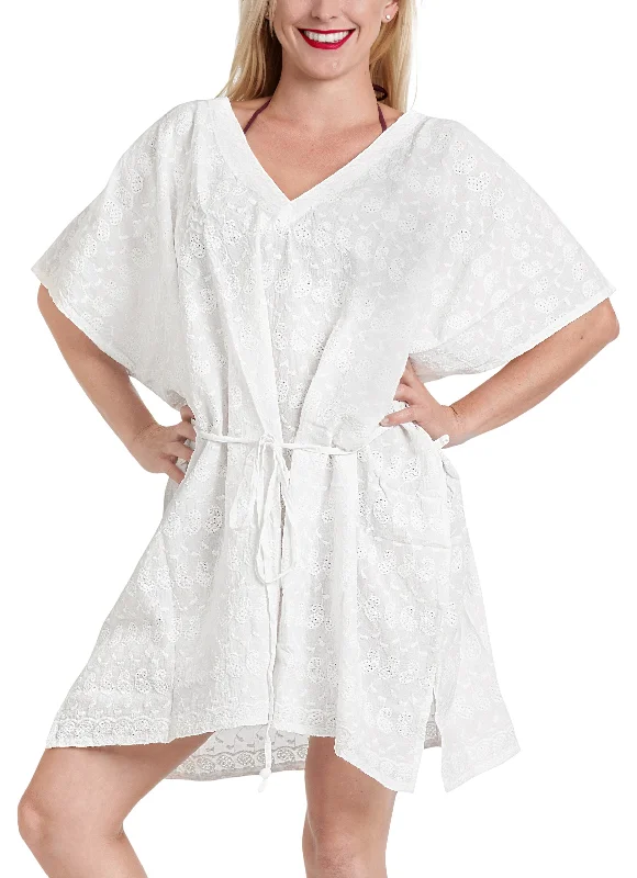LA LEELA Bikini Swim Beach wear Swimsuit Cover ups Women Caftan Dress Solid OSFM 8-20W [M- 2X] Ghost White_A379 Boatneck Modish Everyday