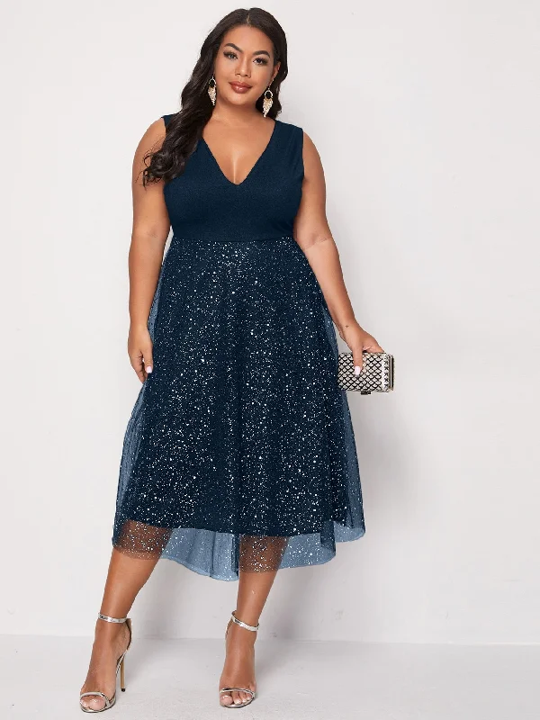 Plus Size 4XL Dress for Women Blue Elegant Midi Curvy Chiffon Clothing 2023 Summer Autumn Ladies Cocktail Evening Party Dresses Tunics Luxurious high-end