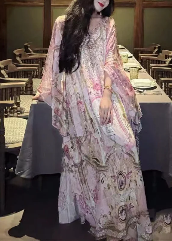 Vacation Style 2024 New Print Long Dress Batwing Sleeve ZL043 Tunics Versatile stylish