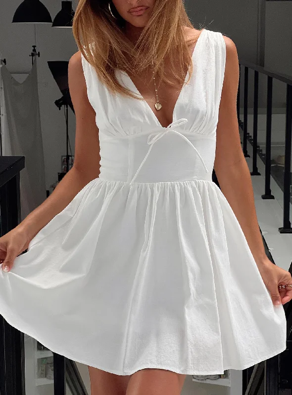 Mattison Plunge Mini Dress White Tunics Business professional