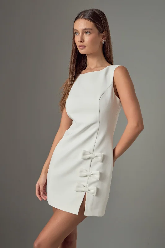 Endless Rose - Bow SLit Mini Dress Comfortable Off-Shoulder Mini Dress
