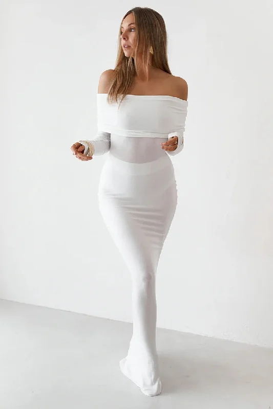 Sheer Maxi Dress - White Tunics Stylish elegant