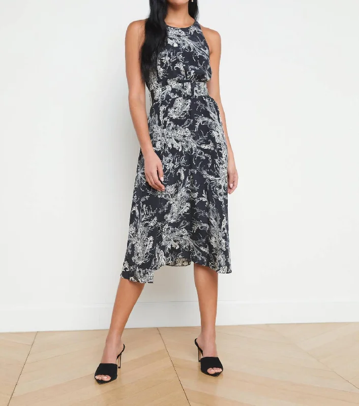 Vivian Belted Silk Dress In Black/ecru Paisley Tunics Prom sequined