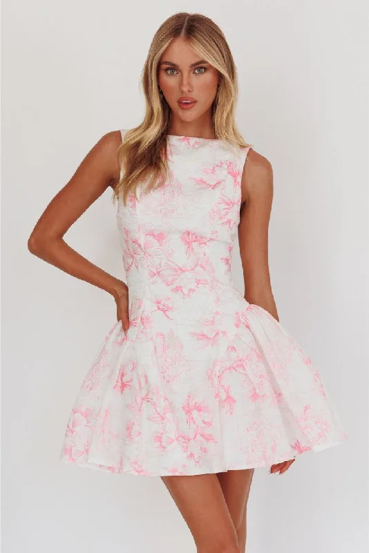 Brooklyn Florals Fit & Flare Mini Dress - Pink Cozy Knit Mini Dress
