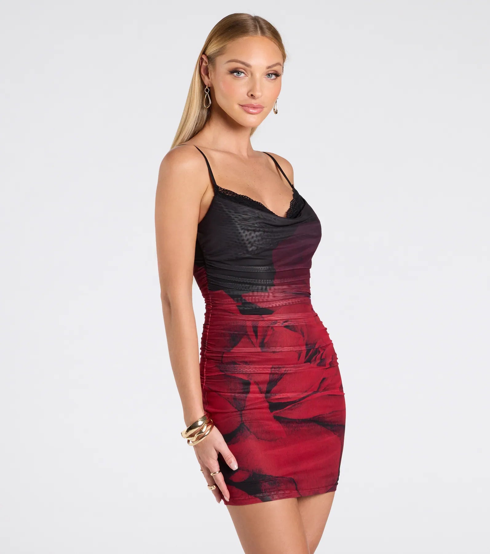 Meant To Amaze Lace Trim Abstract Mini Dress Chic Bohemian Mini Dress