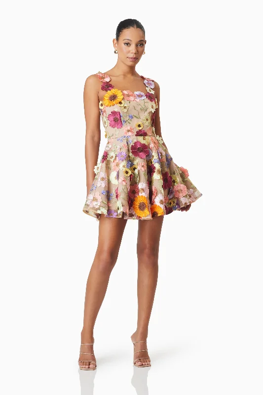 Moana Floral Embellished Mini Dress in Pink Chic Tropical Mini Dress