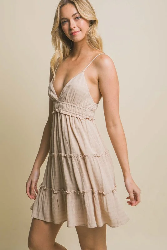 Sammy Mini Dress (Khaki) Cozy Wraparound Mini Dress