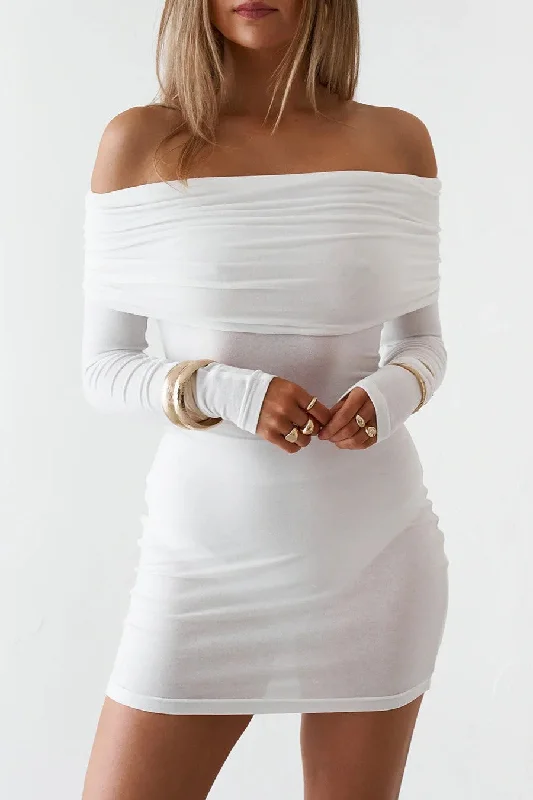 Sheer Mini Dress - White Tunics Fashionable chic