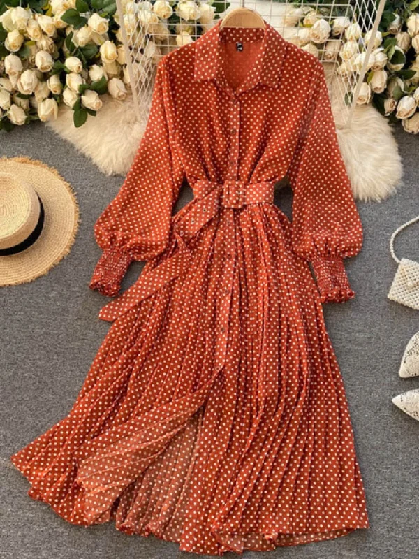 Spring Autumn Women Vintage Maxi Party Dress Long Sleeve Orange Polka Dot Pleated Evening Black Vestidos Femme Fashion Robe New Tunics Versatile functional Spring Autumn Women Vintage Maxi Party Dress Long Sleeve Orange Polka Dot Pleated Evening Black Vestidos Femme Fashion Robe New Tunics Versatile functional