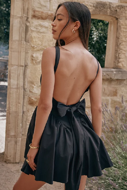 Florianne Black Bow Mini Dress Fashionable Mini Dress with Frills