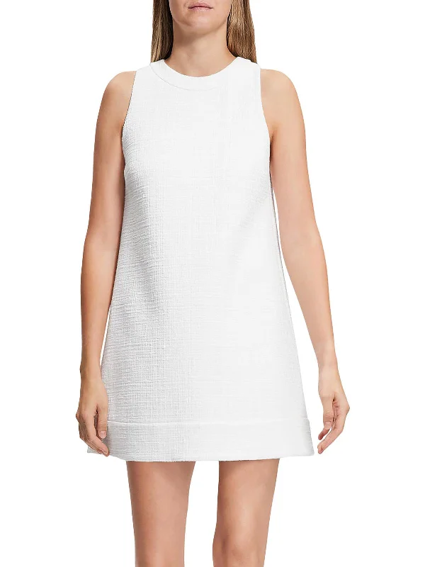 Womens Tweed Mini Shift Dress Bodycon Club Sequined