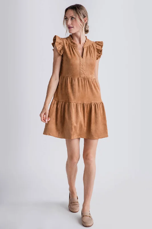 Skies Are Blue Faux Suede Tiered Mini Dress Halter Neckline Beach