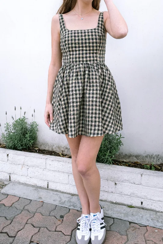 Dani Gingham Mini Dress Trendy Cut-Out Mini Dress
