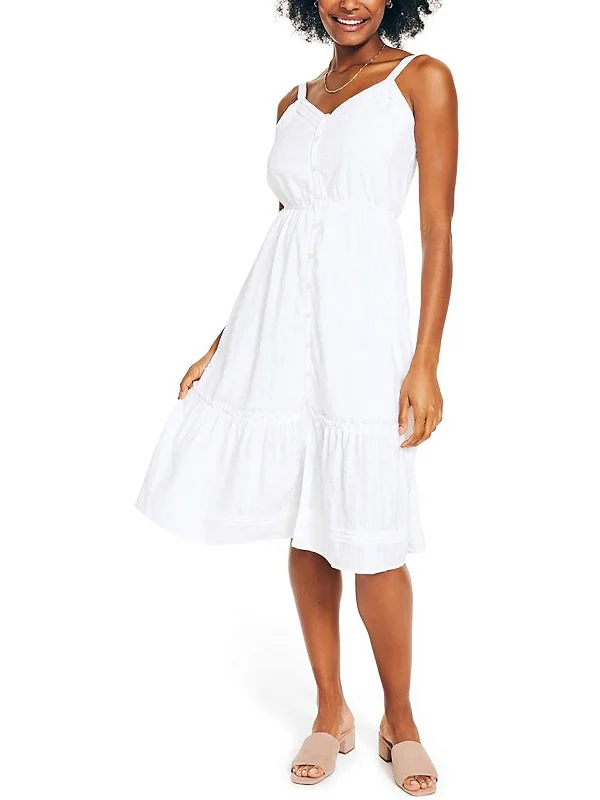 Womens Tiered Sleeveless Midi Dress Tunics Summer linen