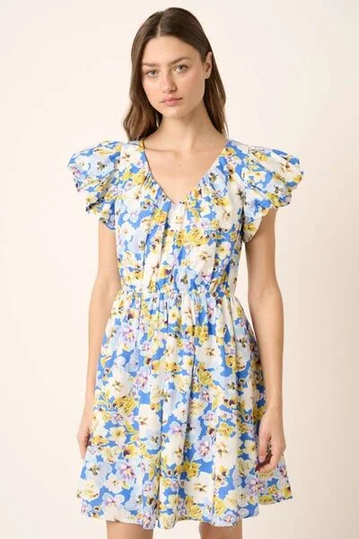 Mittoshop Floral V-Neck Cap Sleeve Mini Dress Classic Solid Mini Dress