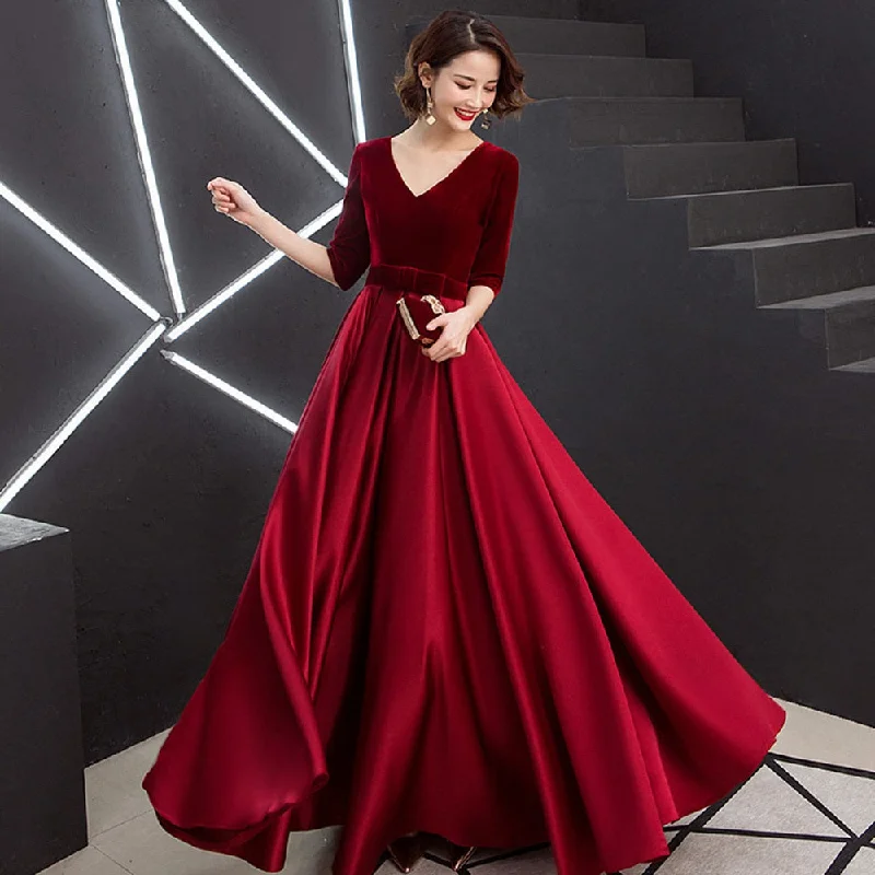 V-neck Bow Waist A-line Satin Evening Dresses Short-Sleeve Velour Formal Women Prom Dresses Elegant Graduation Party Gowns Tunic Top Casual V-neck Bow Waist A-line Satin Evening Dresses Short-Sleeve Velour Formal Women Prom Dresses Elegant Graduation Party Gowns Tunic Top Casual