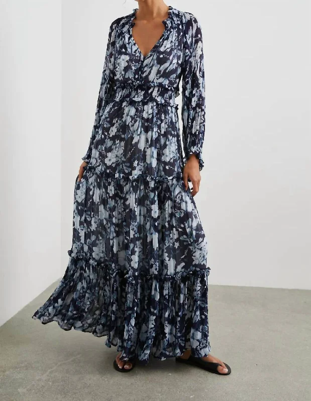 Frederica Dress In Indigo Blossoms Shift Classic Vintage