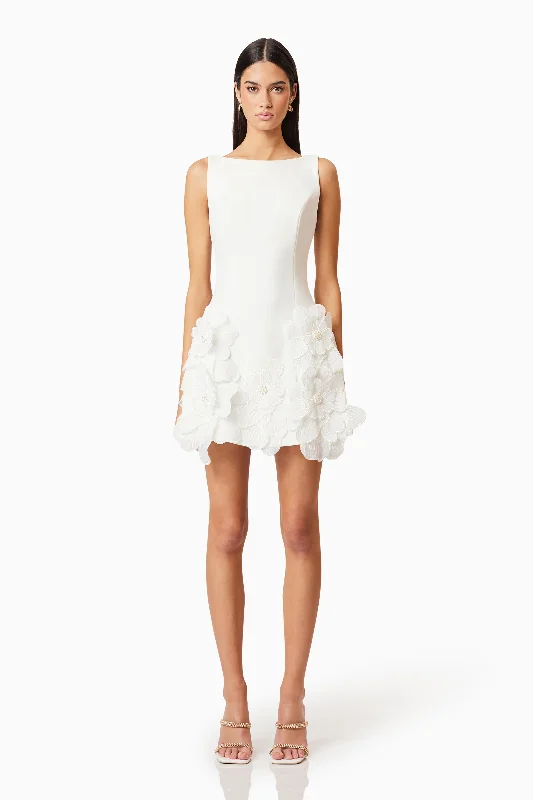 Janelle Mini Dress In White Fashionable Lace Mini Dress