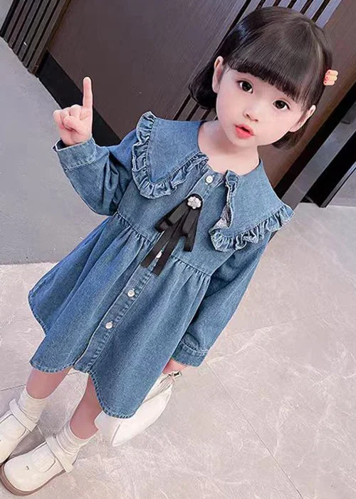 Lovely Blue Ruffled Button Shirt Girls Long Dress Long Sleeve XZ011 Tunics Practical easy-care Lovely Blue Ruffled Button Shirt Girls Long Dress Long Sleeve XZ011 Tunics Practical easy-care