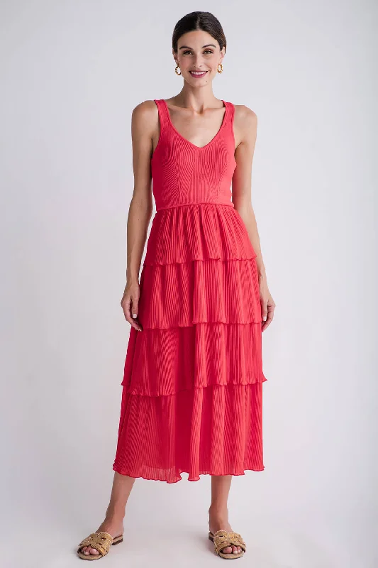 & Merci Pleated Tiered Midi Dress Tunics Running lightweight