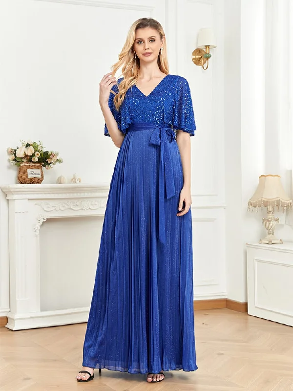 Royal Blue V Neck Backless Stretch Sequin Mermaid Maxi Dress Women Short Sleeves Evening Night Wedding Party Dresses Tunics Hiking breathable
