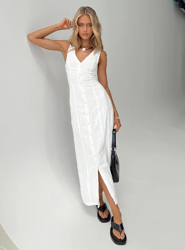 Summer Season Linen Blend Maxi Dress White Tunics Office stylish