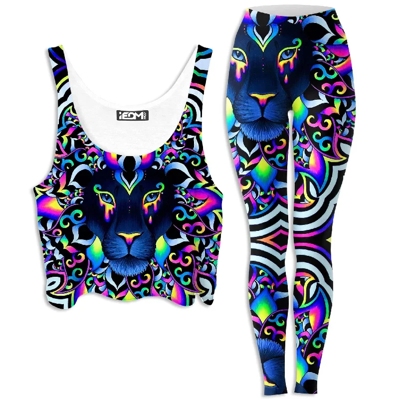 Electric Lion Crop Top and Leggings Combo Wool Fabric Cashmere Fabric Tweed Fabric