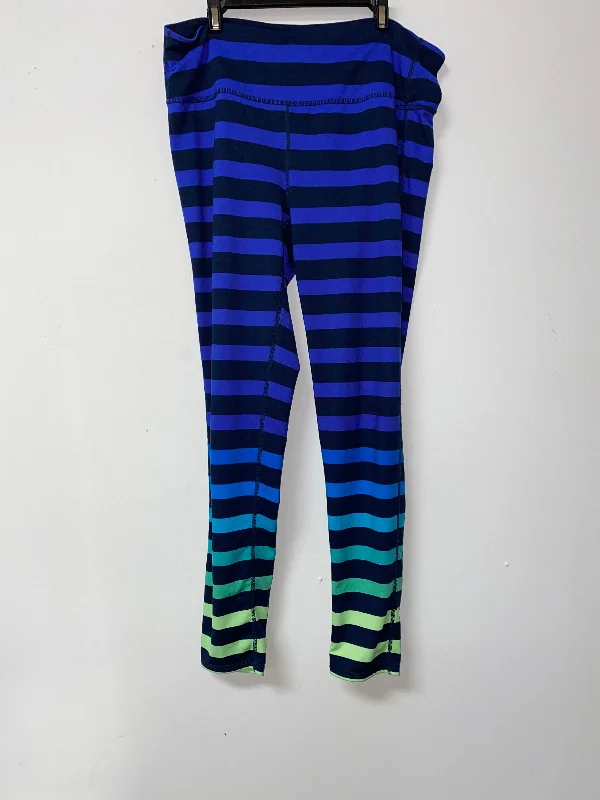 Athleta blue and green striped leggings size LT Fashionable High-Rise Workout Leggings