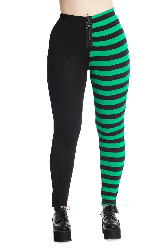 Banned Apparel - Half Black Half Stripes Leggings Elegant Velvet Leggings