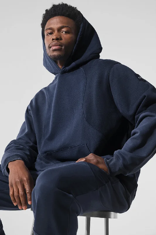 Make Waves Hoodie - Navy Tonal Hoodie with Set-In Sleeves Structured Classic