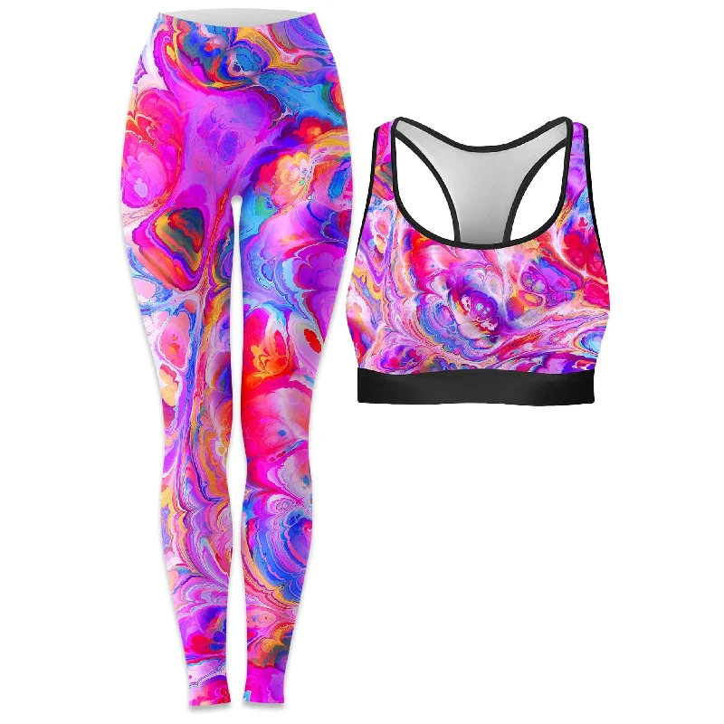 Plasma Flow Rave Bra and Leggings Combo Trendy Colorblock Print Leggings