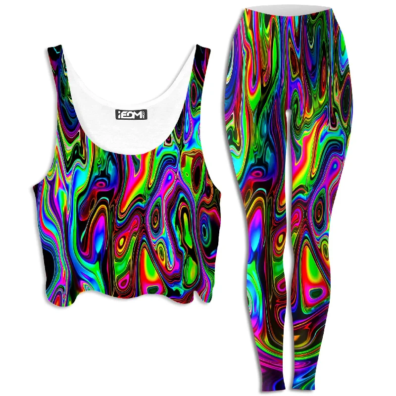 Acid Drop Crop Top and Leggings Combo Chenille Fabric Brocade Fabric Lace Fabric